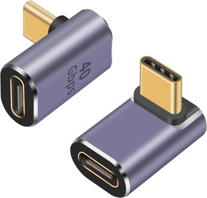 Poyiccot محول USB C بزاوية 90 درجة 40Gbps، محول USB C موسع بزاوية لأعلى ولأسفل 90 درجة، موصل Thunderbolt 4 من نوع C إلى نوع C لدعم 8k@60Hz و100W لجهاز iPad وGalaxy وPC وHUB، عبوة من 2 - Image 1